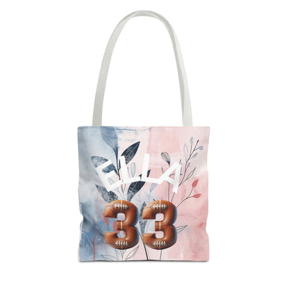 Personlized Name Number Football Pink Florist ToteBag