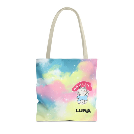 Colourful Dreamy Cloud Cute Cat Namaste Yoga Tote Bag