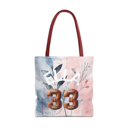 Personlized Name Number Football Pink Florist ToteBag