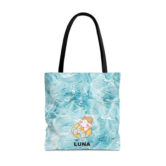 Personalized Name Cute Cat Float Ocean Starry Sky Tote Bag