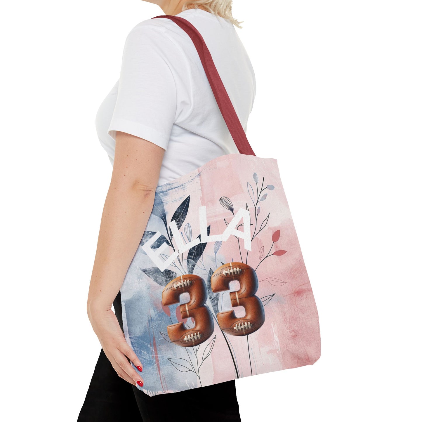 Personlized Name Number Football Pink Florist ToteBag