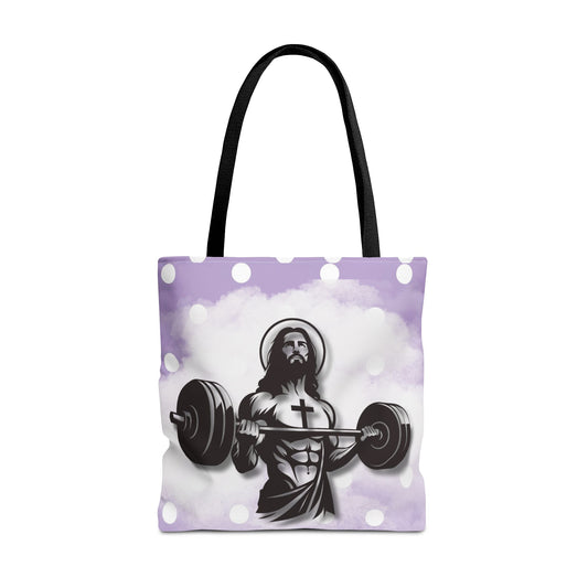 Funny Hot Jesus Christ Six Packs Abs Gym Church Tote Bag Purple Polka dots