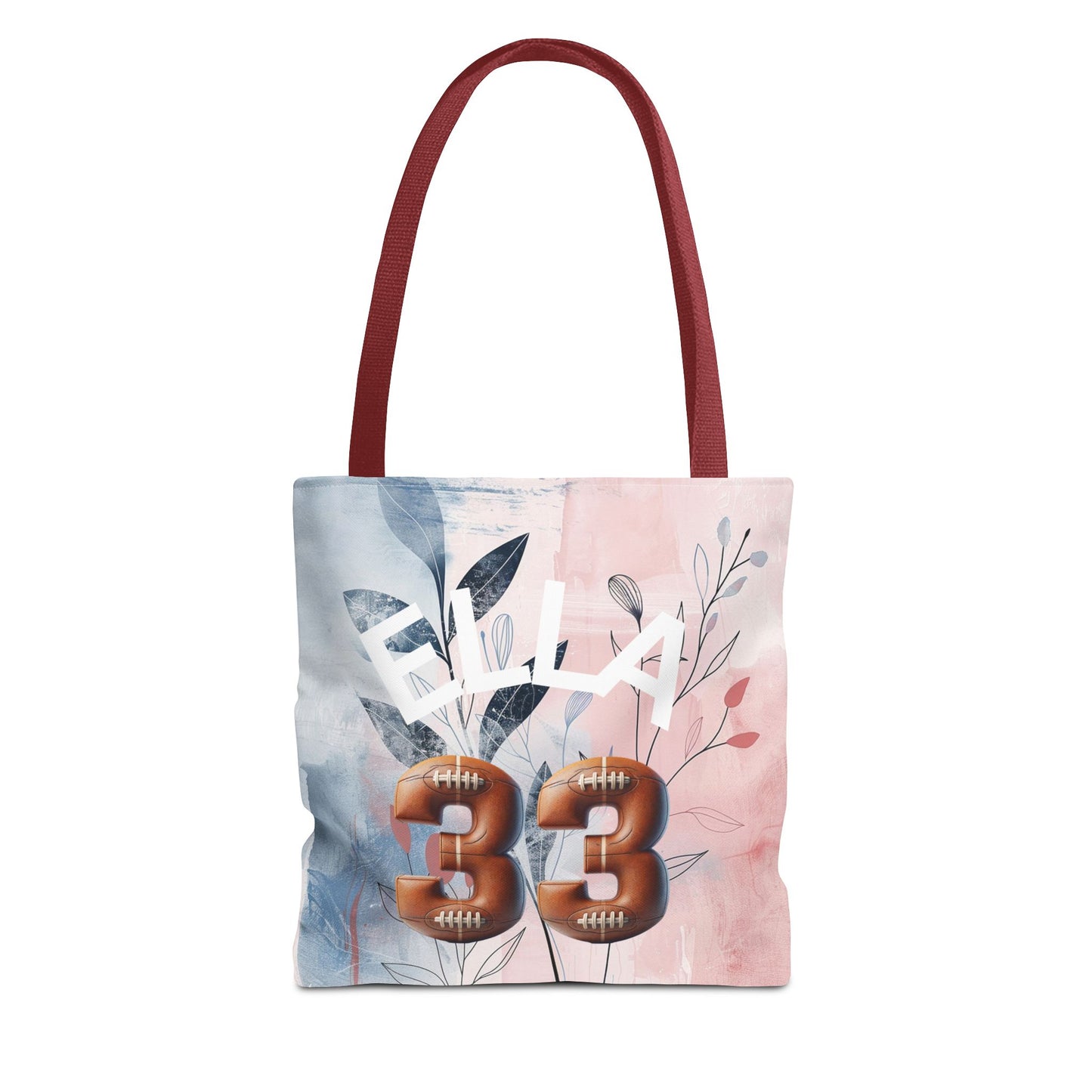 Personlized Name Number Football Pink Florist ToteBag