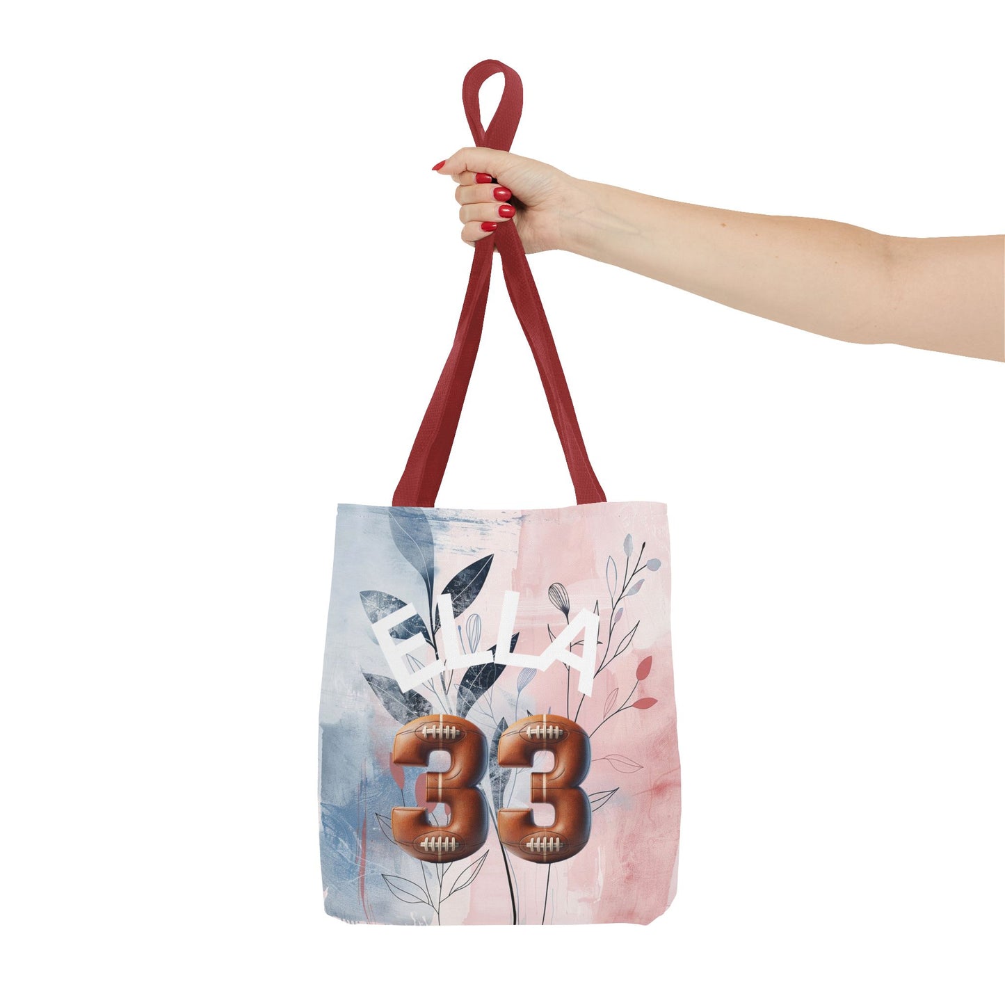 Personlized Name Number Football Pink Florist ToteBag