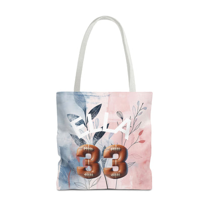 Personlized Name Number Football Pink Florist ToteBag