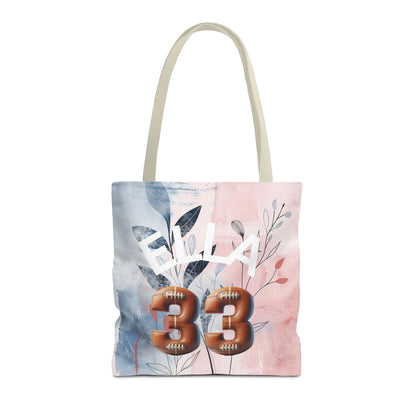 Personlized Name Number Football Pink Florist ToteBag