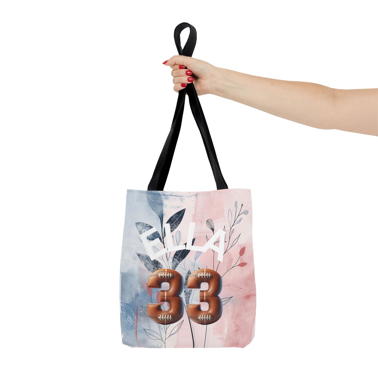 Personlized Name Number Football Pink Florist ToteBag