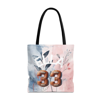 Personlized Name Number Football Pink Florist ToteBag