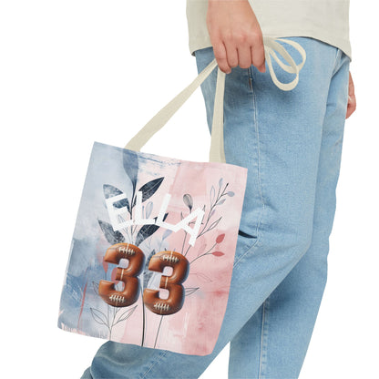 Personlized Name Number Football Pink Florist ToteBag