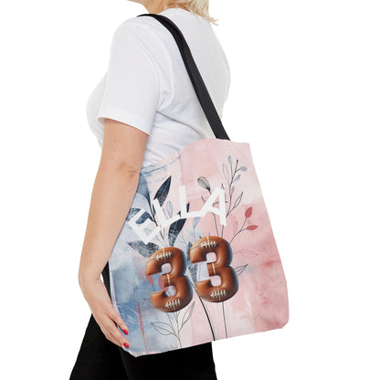 Personlized Name Number Football Pink Florist ToteBag