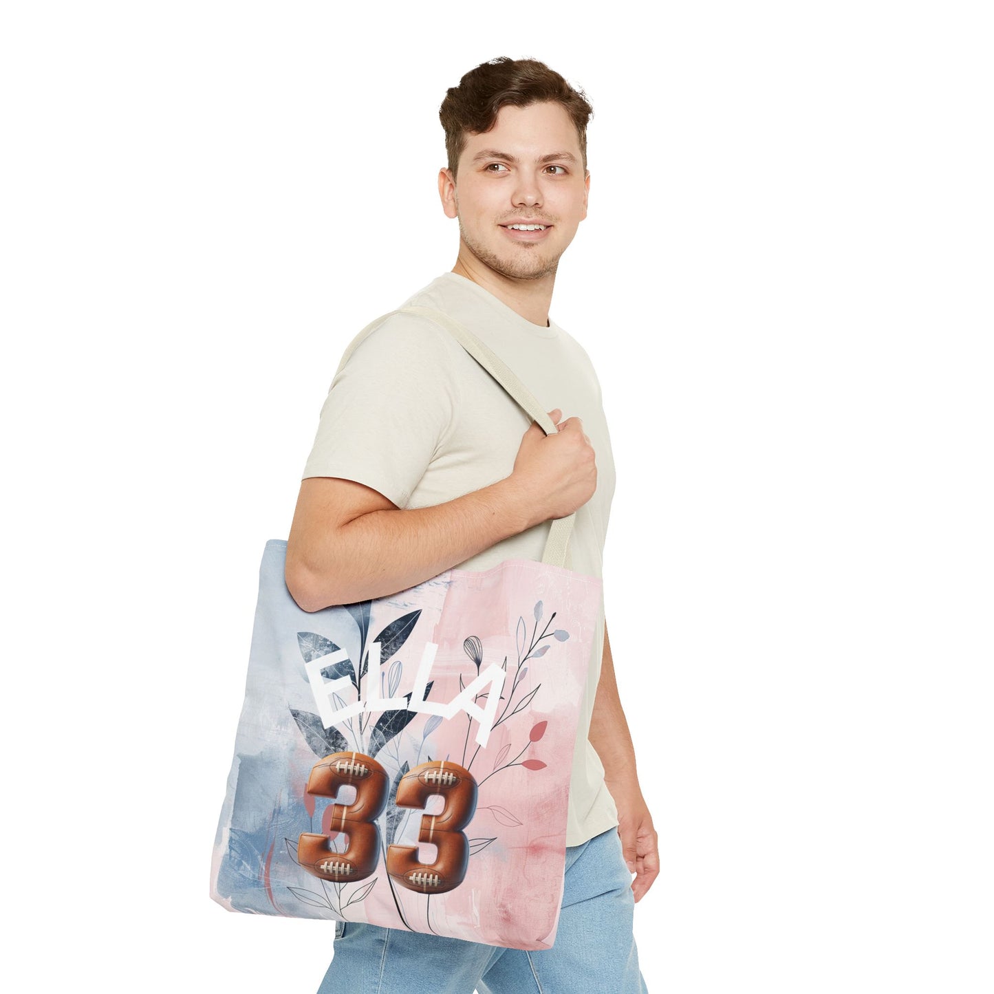 Personlized Name Number Football Pink Florist ToteBag