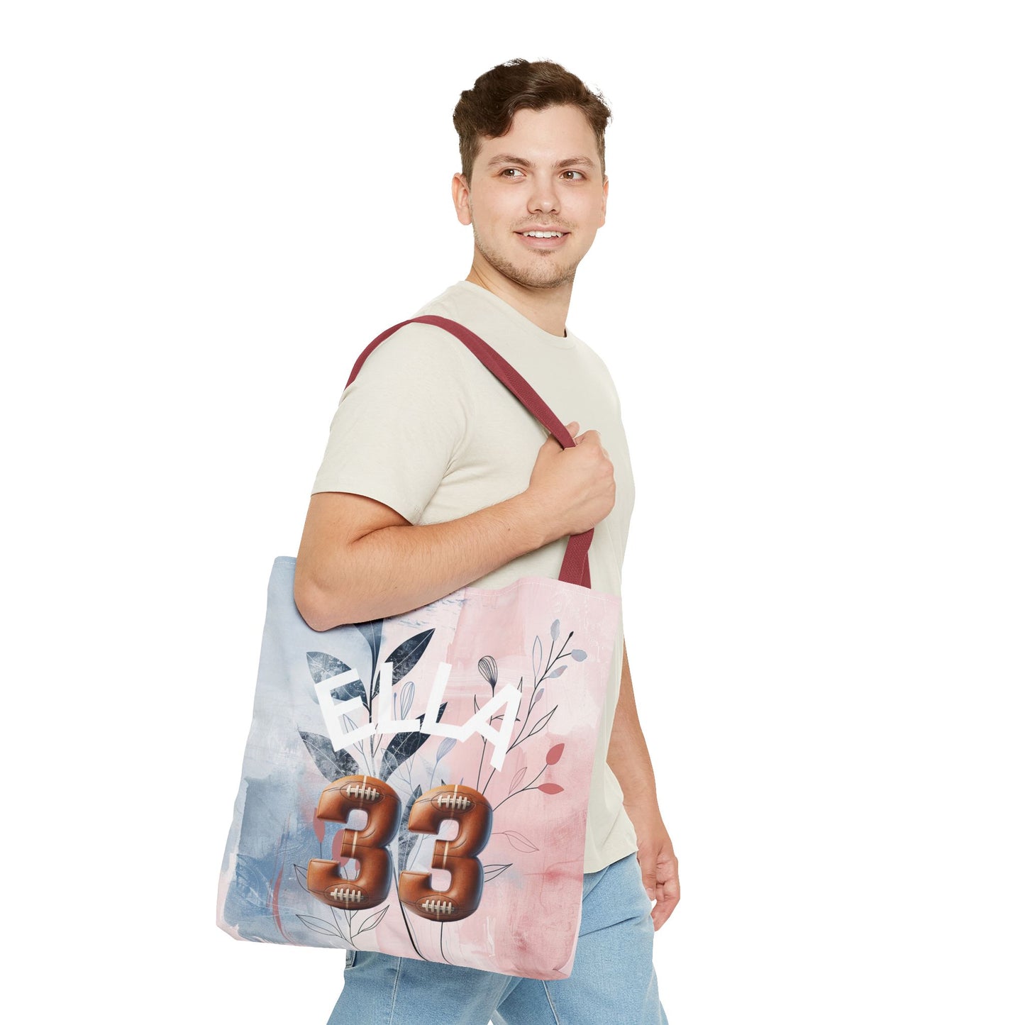 Personlized Name Number Football Pink Florist ToteBag