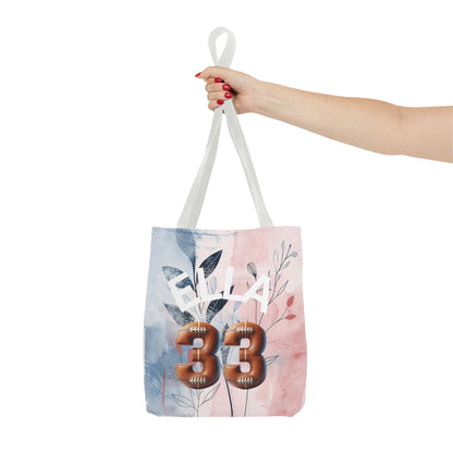 Personlized Name Number Football Pink Florist ToteBag