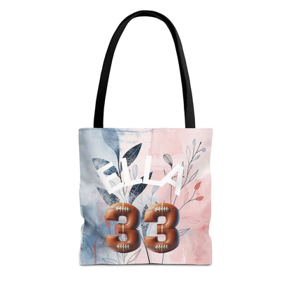 Personlized Name Number Football Pink Florist ToteBag