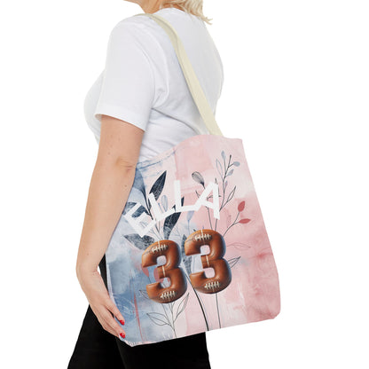 Personlized Name Number Football Pink Florist ToteBag