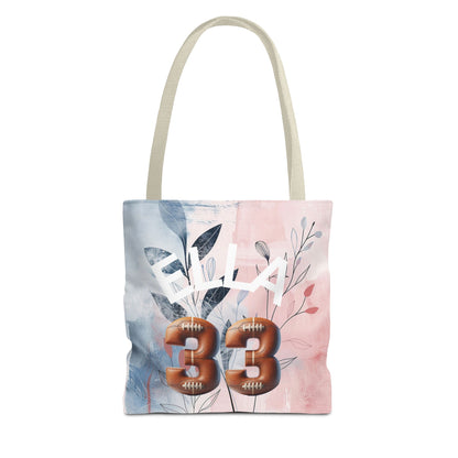 Personlized Name Number Football Pink Florist ToteBag